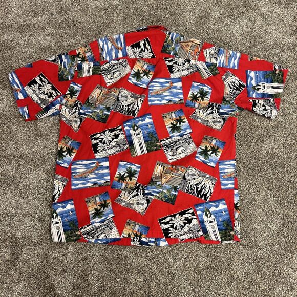 Howie Hawaiian Button Up Down Shirt Mens L 100% Cotton Surf Boards Red Postcard - Picture 4 of 5